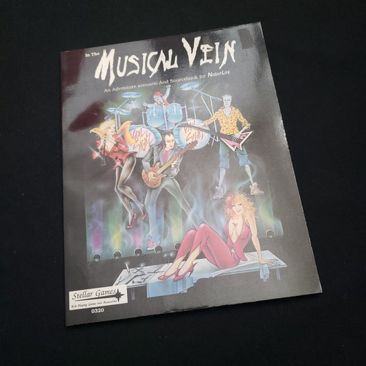Image shows the front cover of the In the Musical Vein book for the Nightlife roleplaying game