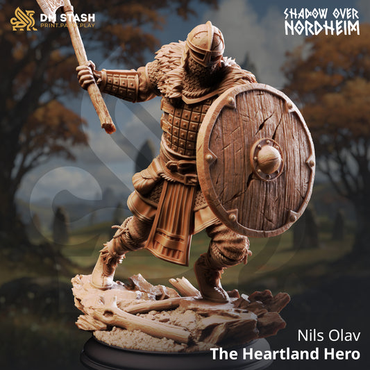 Image shows a 3D render of a viking barbarian gaming miniature.