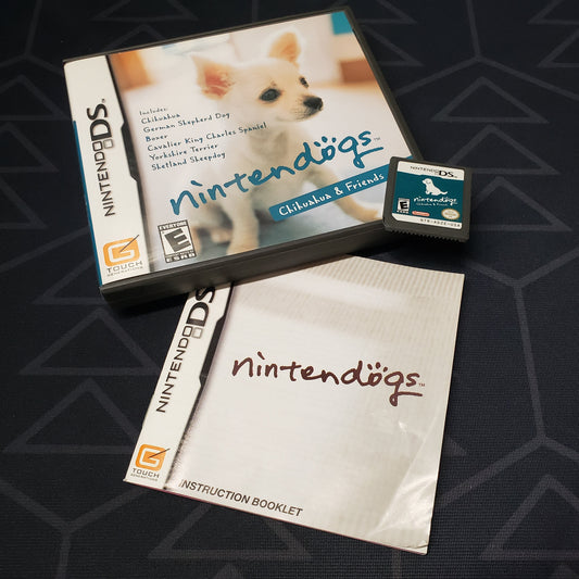 Image shows the case, manual and cartridge for the video game Nintendogs: Chihuahua & Friends for Nintendo DS