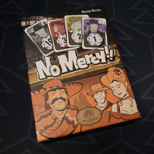 Image shows the front cover of the box for the No Mercy card game