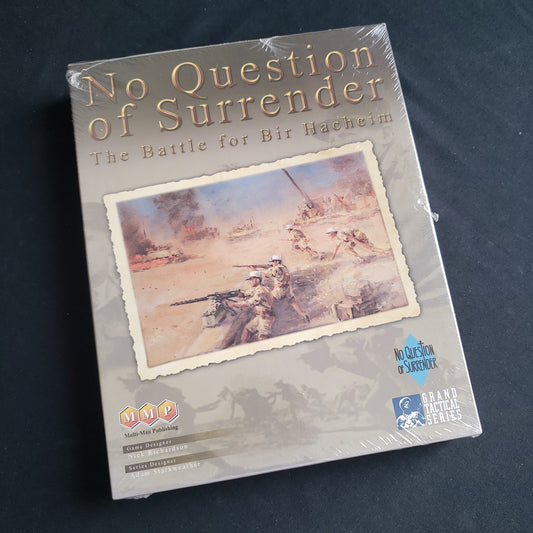 Image shows the front cover of the box of the No Question of Surender board game
