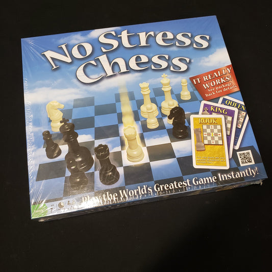 Image shows the front cover of the box of the No Stress Chess board game