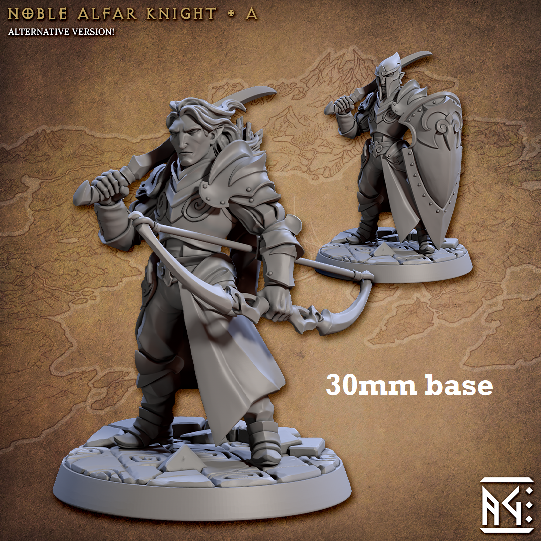 Image shows a 3D render of a high elf paladin gaming miniature