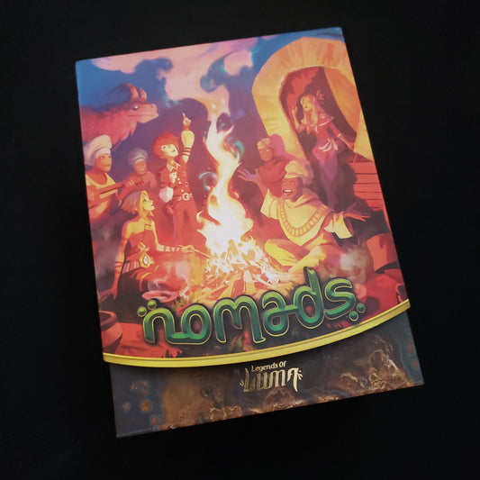 Image shows the front cover of the box of the Nomads board game