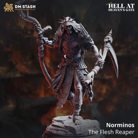 Image shows a 3D render of a undead grim reaper gaming miniature.