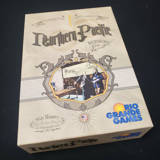 Image shows the front cover of the box of the Northern Pacific board game