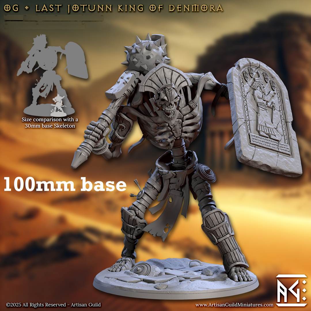 Image shows a 3D render of a giant skeletor warrior gaming miniature.