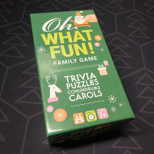 Image shows the front cover of the box for the Oh What Fun! card game