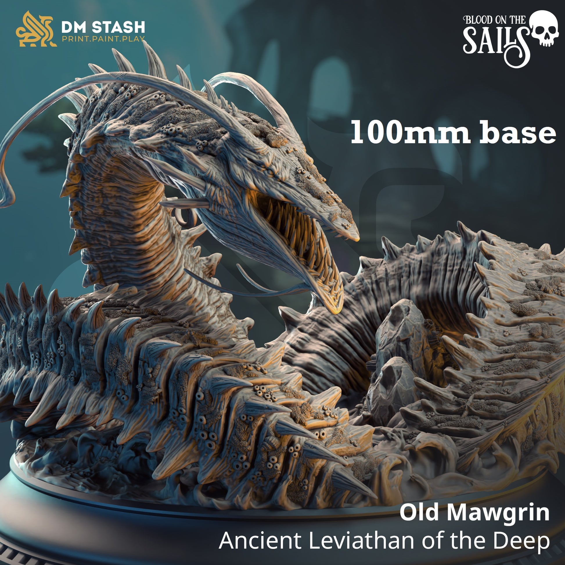 Image shows a 3D render of a huge sea serpent gaming miniature.