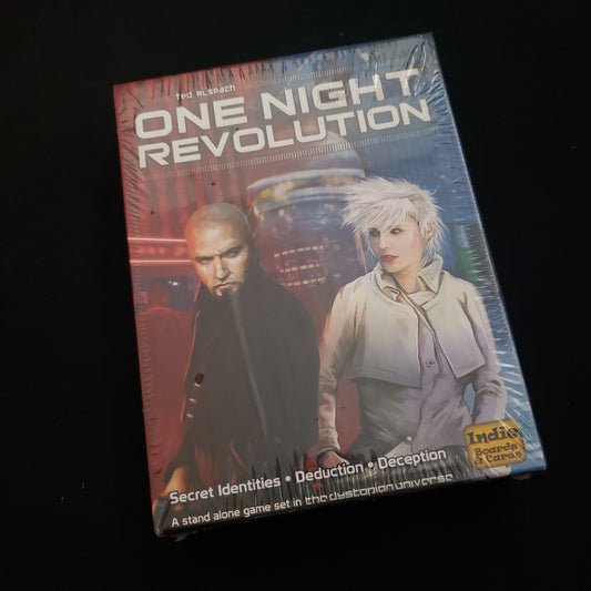 Image shows the front cover of the box of the game One Night Revolution