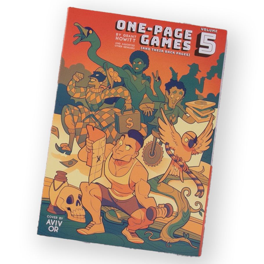 Image shows the front cover of the One Page Games: Volume 5 roleplaying game set