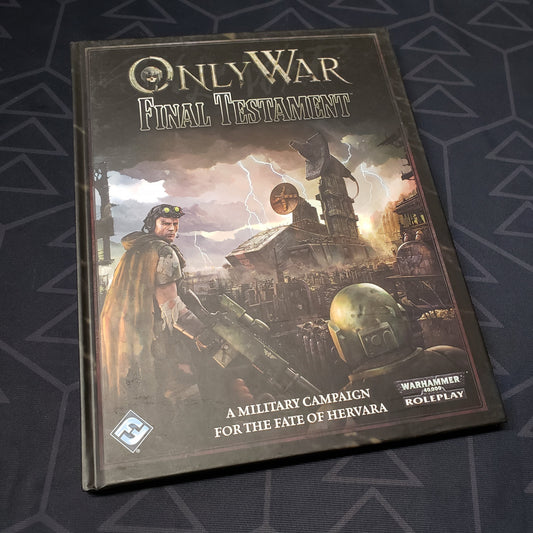 Image shows the front cover of the Final Testament book for the Only War roleplaying game