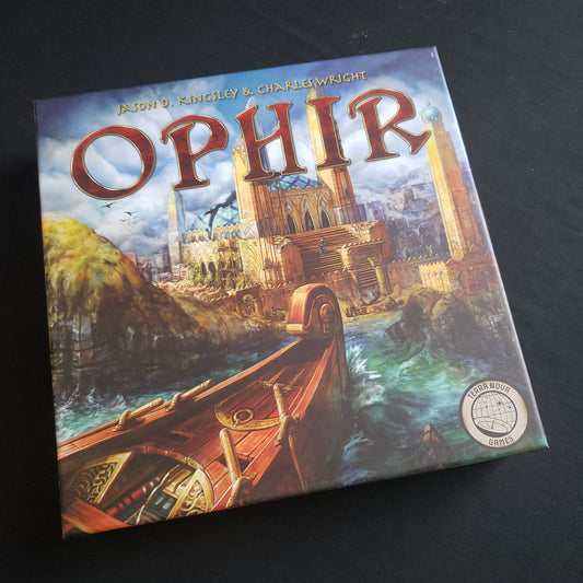 Image shows the front cover of the box of the Ophir board game