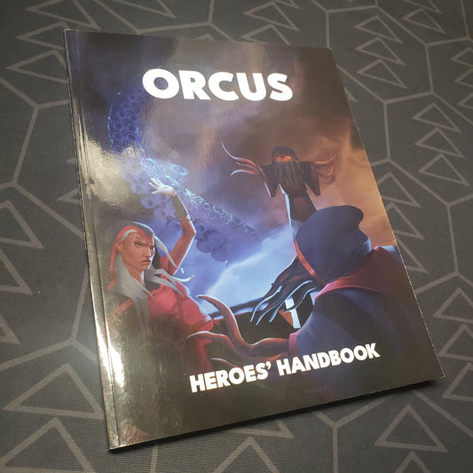 Image shows the front cover of the Heroes' Handbook for the roleplaying game Orcus