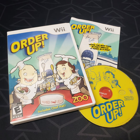 Image shows the case, manual and disc for the video game Order Up! for Nintendo Wii