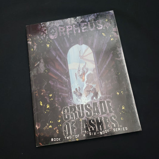 Image shows the front cover of the Crusade of Ashes book for the Orpheus roleplaying game