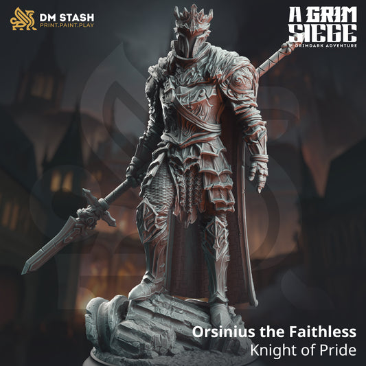 Image shows a 3D render of a dark human paladin gaming miniature.