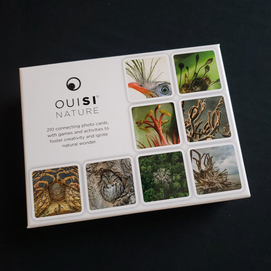 Image shows the front cover of the box of the OuiSi: Nature card game