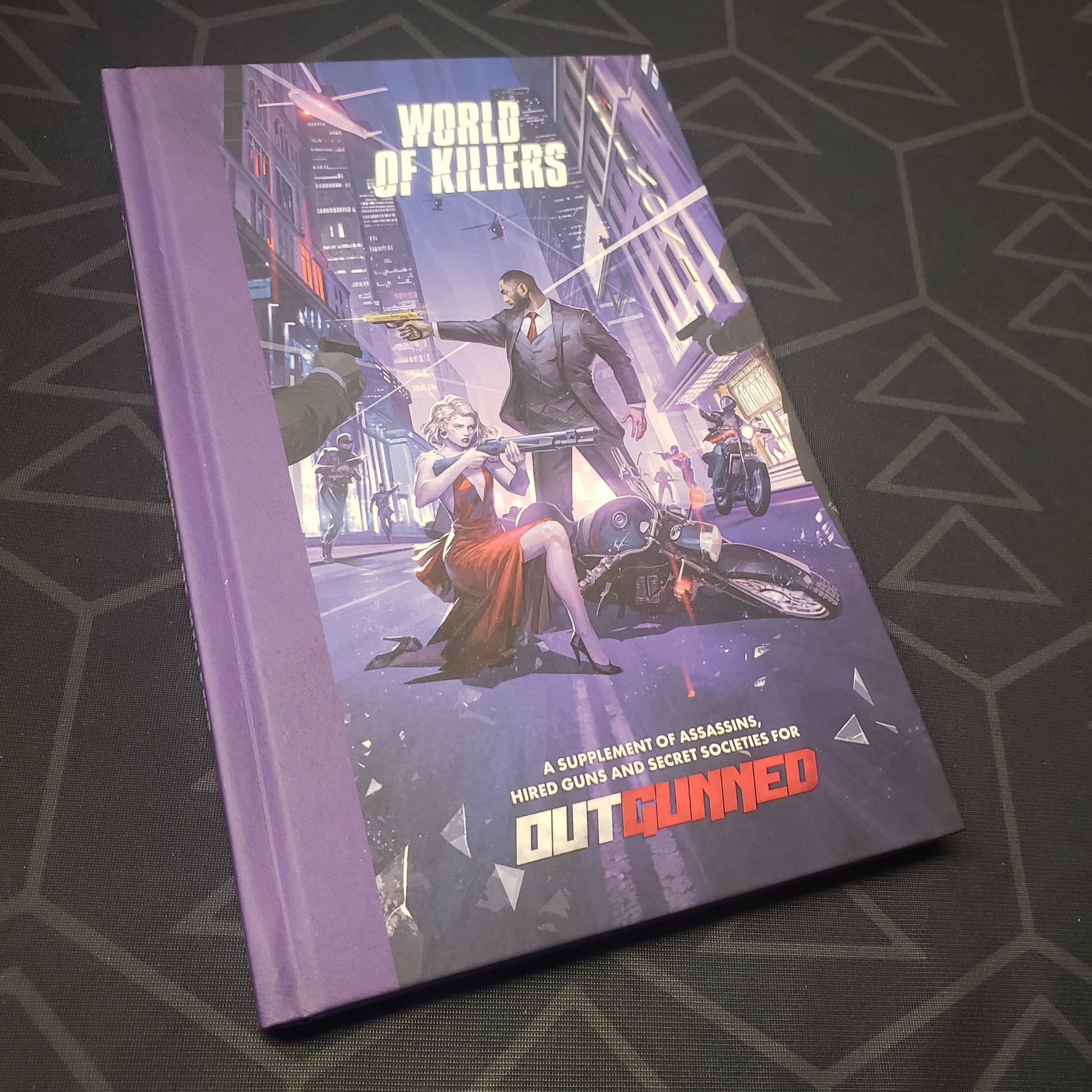 Image shows the front cover of the World of Killers book for the roleplaying game Outgunned
