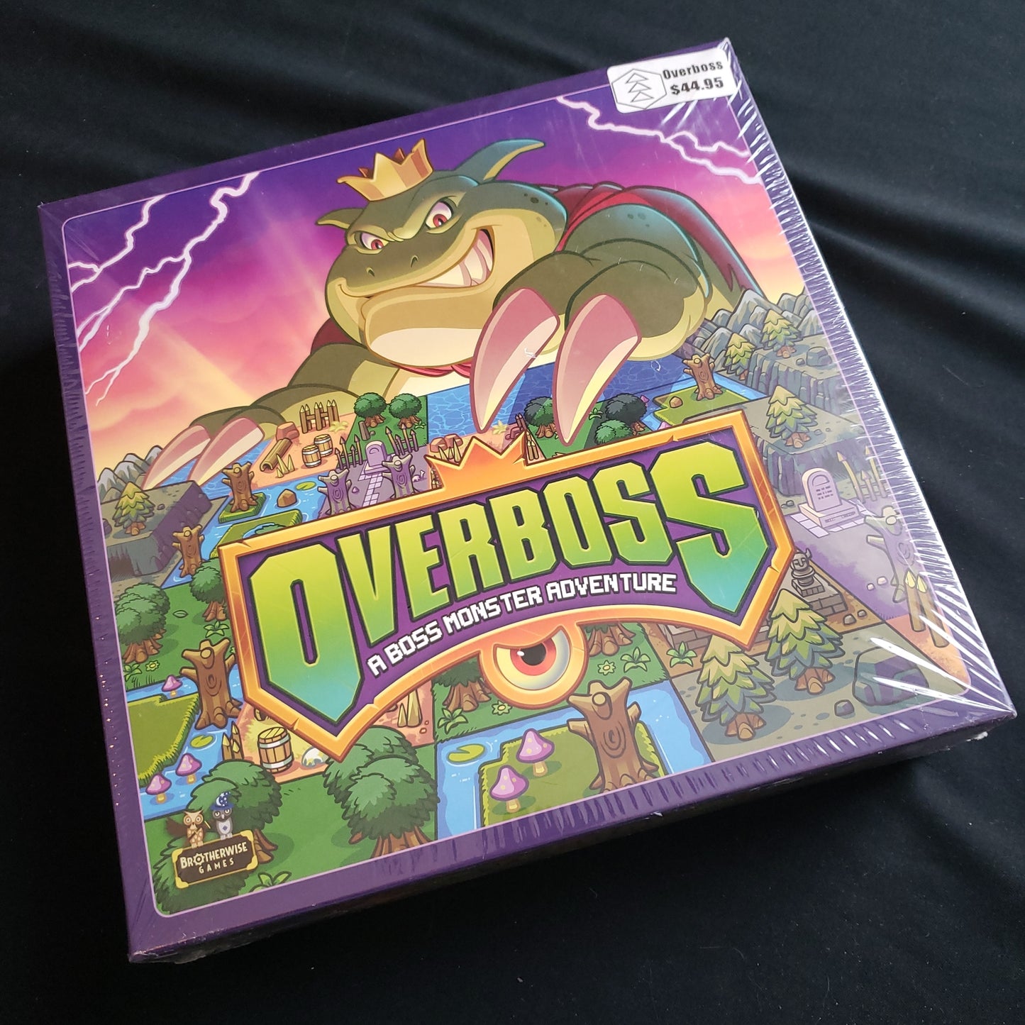 Image shows the front cover of the box of the Overboss board game