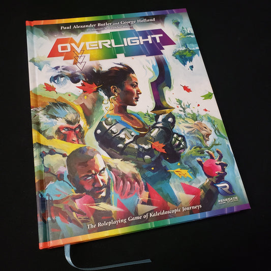 Image shows the front cover of the core rulebook for the roleplaying game Overlight