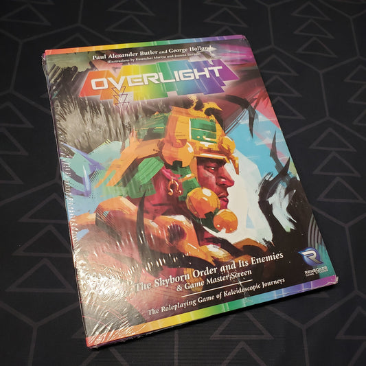 Image shows the front cover of the The Skyborn Order and Its Enemies & Game Master Screen pack for the roleplaying game Overlight