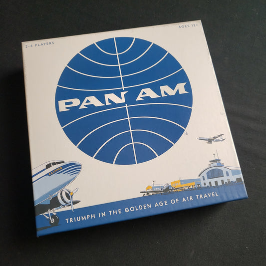 Image shows the front cover of the box of the Pan Am board game