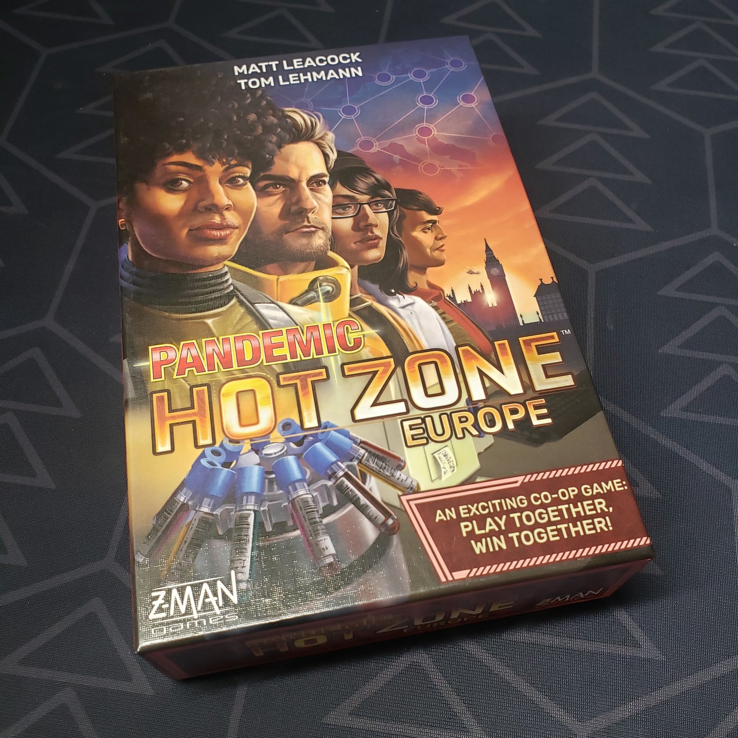 Image shows the front cover of the box of the Pandemic: Hot Zone - Europe board game