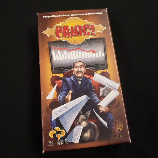 Image shows the front cover of the box of the Panic card game