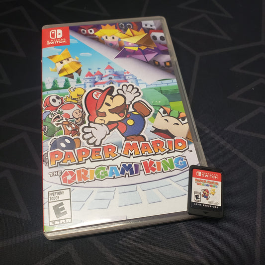 Image shows the case & cartridge for the video game Paper Mario: The Origami King for Nintendo Switch