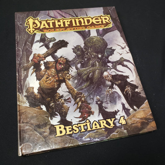 Image shows the front cover of the Bestiary 4 book for the roleplaying game Pathfinder 1E