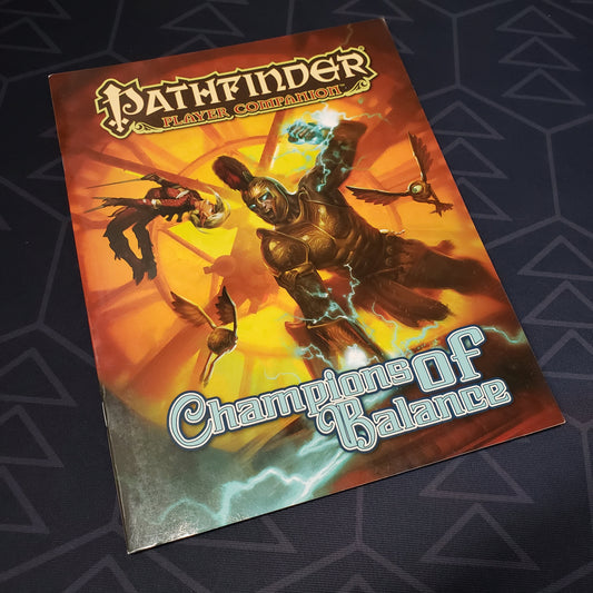 Image shows the front cover of the Champions of Balance book for the roleplaying game Pathfinder: First Edition