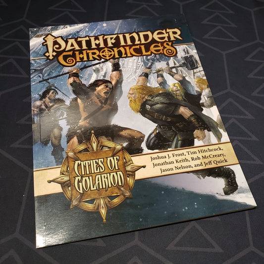 Image shows the front cover of the Chronicles: Cities of Golarion book for the roleplaying game Pathfinder 1E