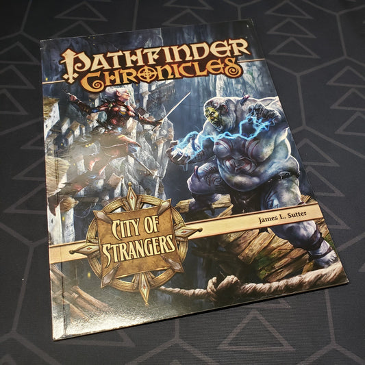 Image shows the front cover of the Chronicles: City of Strangers book for the roleplaying game Pathfinder 1E