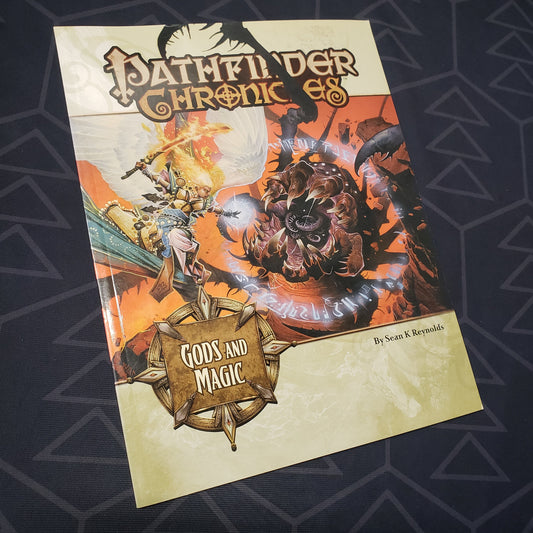 Image shows the front cover of the Chronicles: Gods & Magic book for the roleplaying game Pathfinder 1E