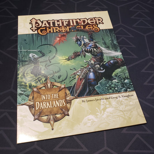 Image shows the front cover of the Chronicles: Into the Darklands book for the roleplaying game Pathfinder 1E