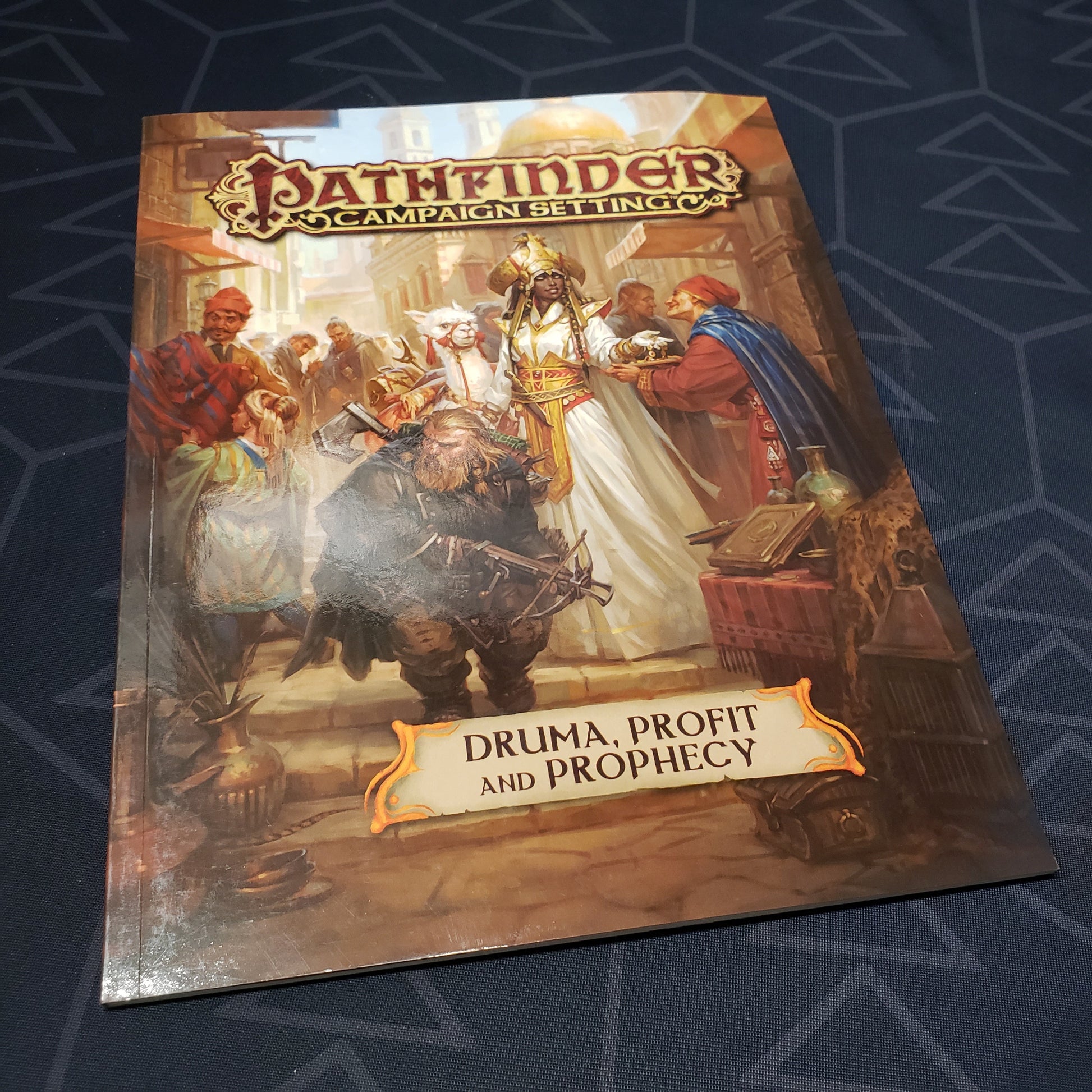 Image shows the front cover of the Druma, Profit and Prophecy book for the roleplaying game Pathfinder 1E