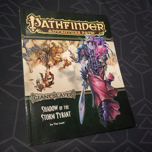 Image shows the front cover of the Giantslayer #6: Shadow of the Storm Tyrant book for the roleplaying game Pathfinder 1E