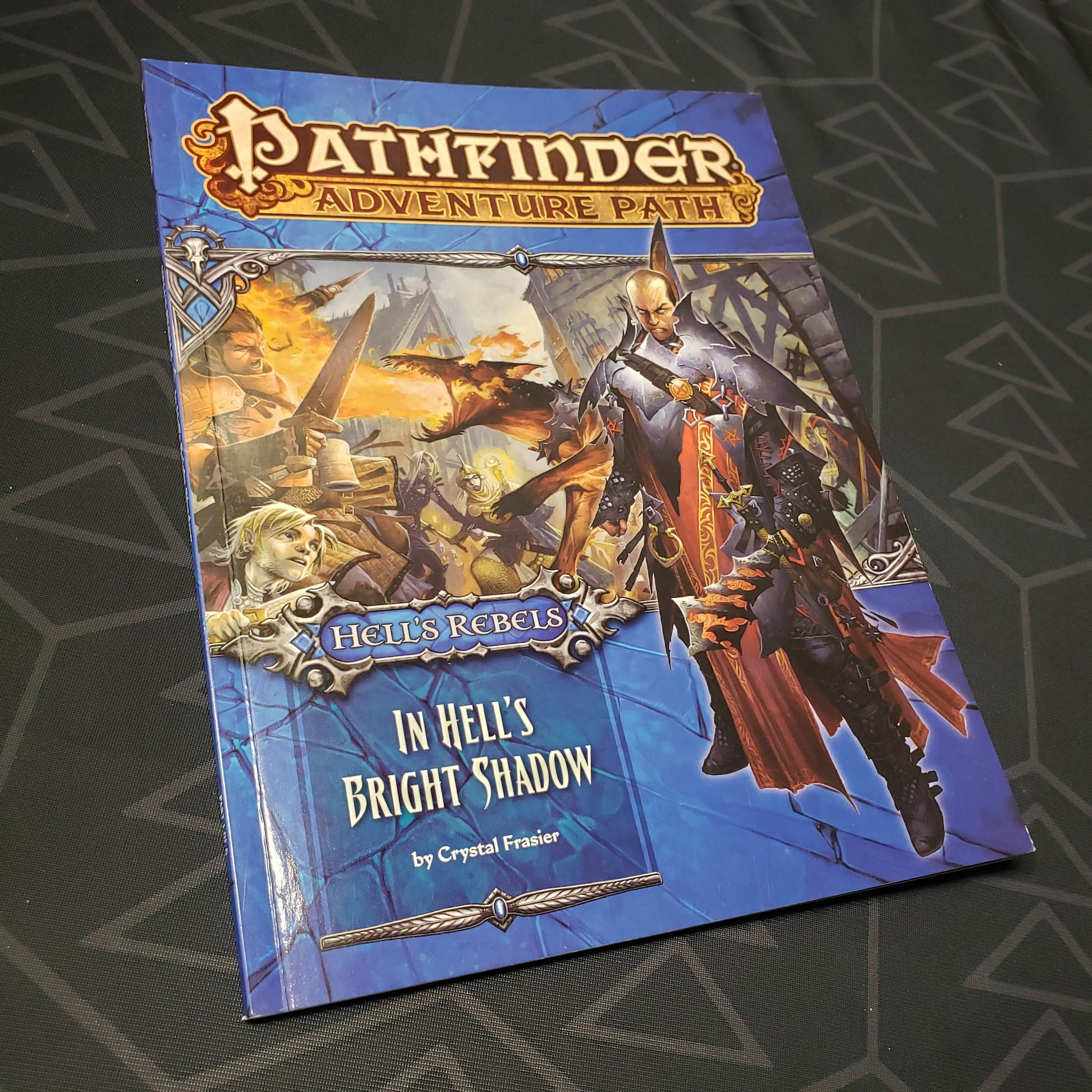 Image shows the front cover of the Hell's Rebels #1: In Hell's Bright Shadow book for the roleplaying game Pathfinder 1E