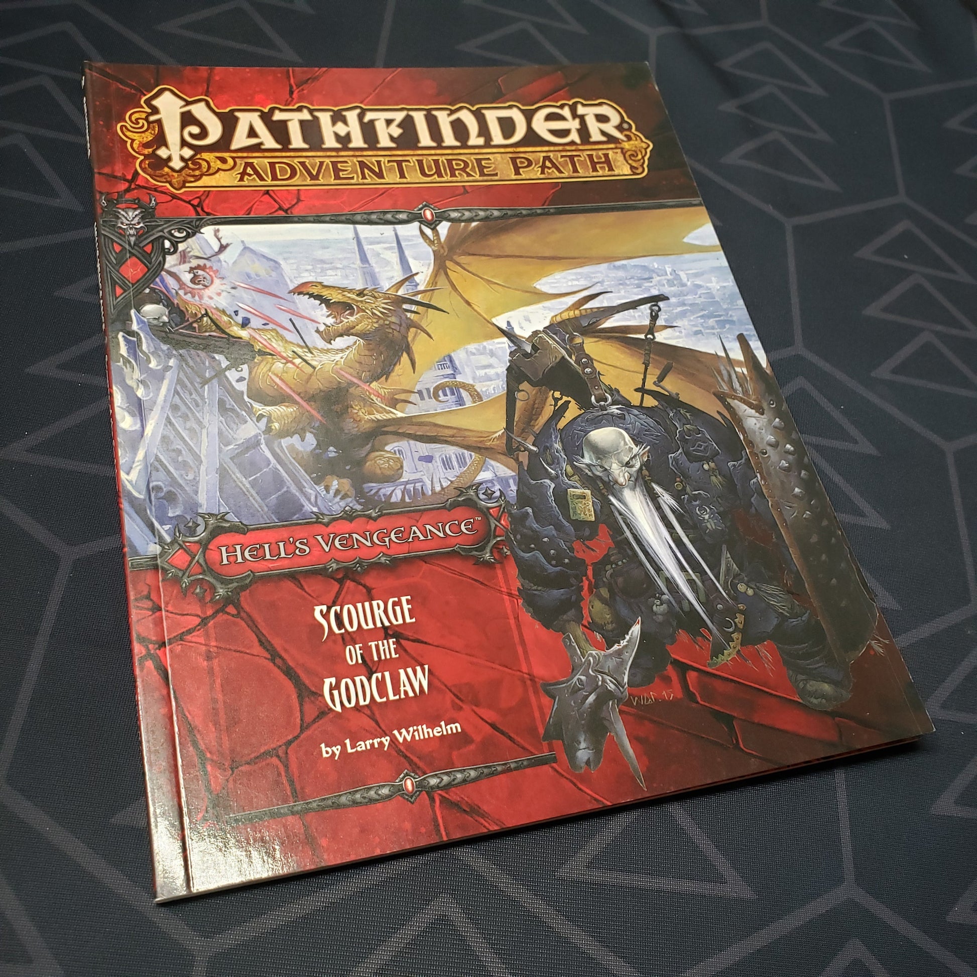 Image shows the front cover of the Hell's Vengeance #5: Scourge of the Godclaw book for the roleplaying game Pathfinder 1E