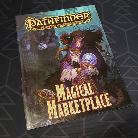 Image shows the front cover of the Magical Marketplace book for the roleplaying game Pathfinder: First Edition