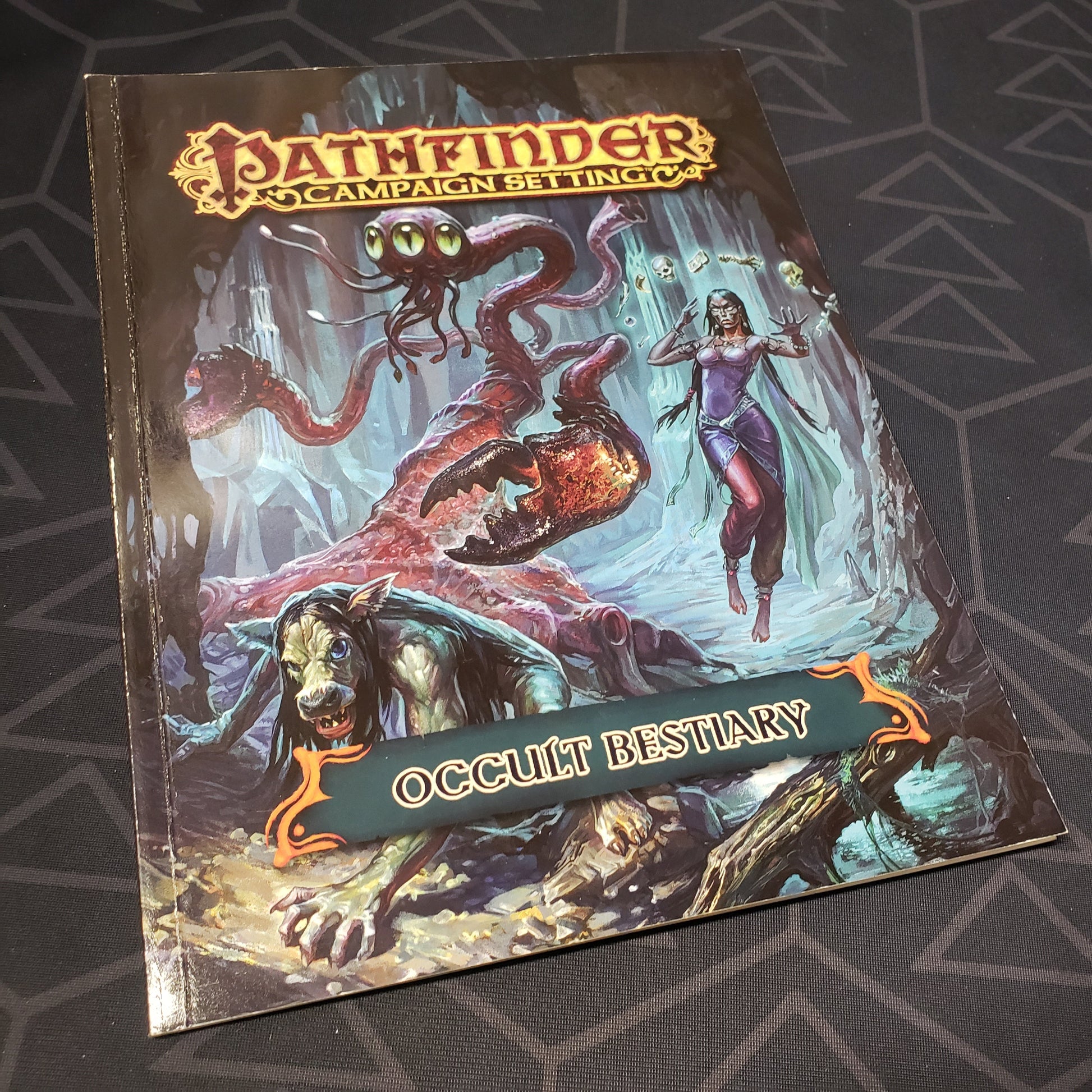 Image shows the front cover of the Occult Bestiary book for the roleplaying game Pathfinder 1E