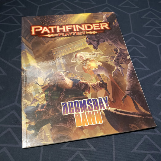 Image shows the front cover of the Playtest: Doomsday Dawn book for the roleplaying game Pathfinder 1E