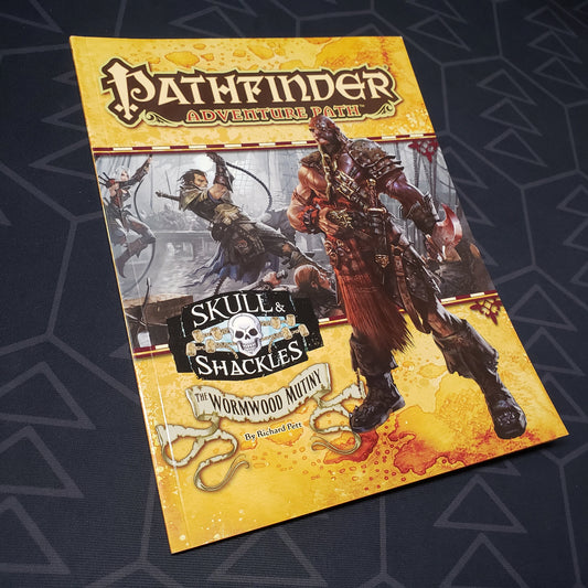 Image shows the front cover of the Skull & Shackles #1: The Wormwood Mutiny book for the roleplaying game Pathfinder 1E