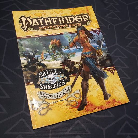 Image shows the front cover of the Skull & Shackles #2: Raiders of the Fever Sea book for the roleplaying game Pathfinder 1E