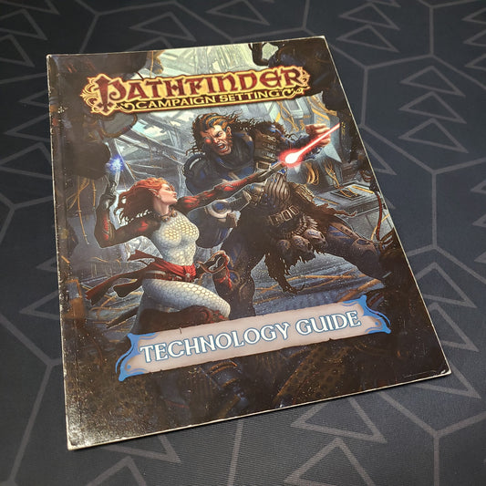 Image shows the front cover of the Technology Guide book for the roleplaying game Pathfinder: First Edition