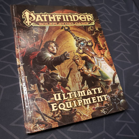 Image shows the front cover of the Ultimate Equipment book for the roleplaying game Pathfinder 1E