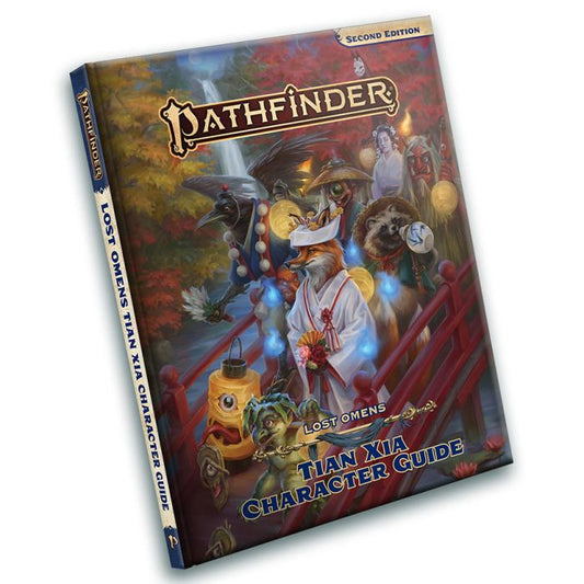 Image shows the front cover of the Lost Omens: Tian Xia Character Guide book for the Pathfinder 2E roleplaying game