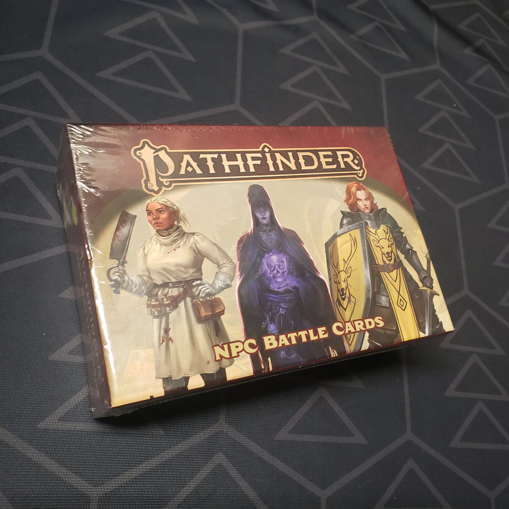 Image shows the front of the NPC Battle Cards Deck box for the roleplaying game Pathfinder 2E