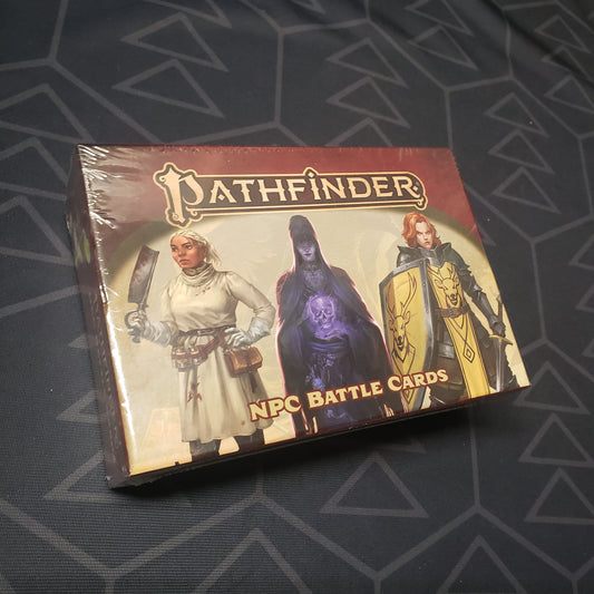 Image shows the front of the NPC Battle Cards Deck box for the roleplaying game Pathfinder 2E